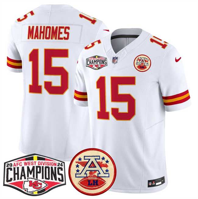 Mens Kansas City Chiefs #15 Patrick Mahomes White F.U.S.E. 2024 AFC West Division Champions Vapor Limited Stitched Jersey->kansas city chiefs->NFL Jersey